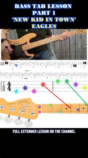 NEW KID IN TOWN - EAGLES - FRANKS BASS LESSONS + Instrumental Track & TAB #basslesson part 1 of 5