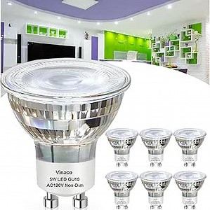 Vinaco GU10 LED Light Bulbs Non-Dimmable, 6PCS Long Lasting MR16 GU10 LED Bulb 5000K Daylight White Flicker-Free, 450LM GU 10 Bulb 5W (50W Equivalent) GU 10 Light, 120V 50W for Track Lighting