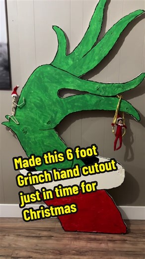 Made this 6 foot Grinch hand cutout just in time for Christmas. Video of the making coming soon. #Christmas #grinch #grinchmas #elfontheshelf #thegrinch