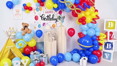 Jobkoo 127 PCS Red Blue Yellow Balloon Garland Arch Kit Cartoon Primary Color Balloons with Gold Circle for Cartoon Theme Carnival Circus Baby Shower Birthday Party Decorations