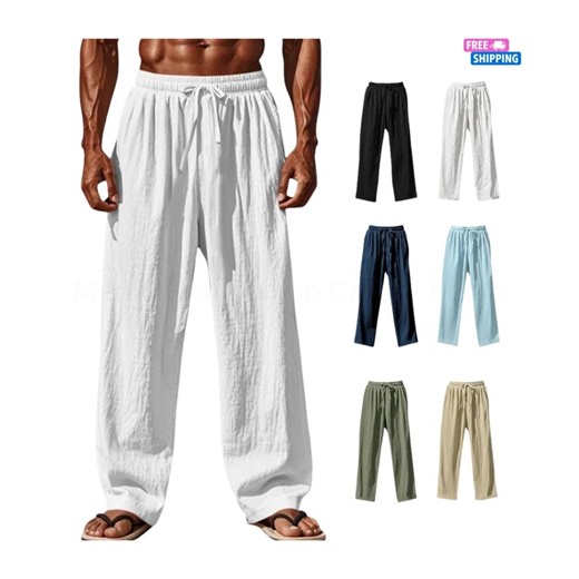 Men's Cotton Linen Pants: Loose Fit Drawstring Waist Trousers (S-4XL) - Etsy