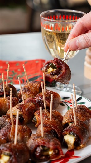107K views · 6.7K reactions | Comment "bacon" to get the recipe sent your your DMs. Bacon Wrapped Dates stuffed with Feta and Jalapeño! 肋 Sticky sweet spicy little bites just baked up in the oven. Bring these to a party and they'll go off, because there's a delicious nostalgia to anything bacon wrapped, but it's likely people have never had this stuff wrapped in bacon. Make these for the party, or eat 24 yourself. | Jessica Emin | Facebook