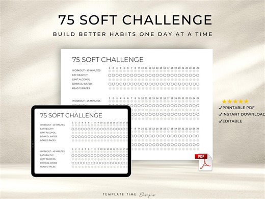 75 Day Soft Challenge Tracker Printable | 75 Day Habit Tracker PDF | Minimalist 75 Day Tracker | Fitness Challenge Tracker | Daily Habits - Etsy