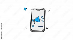Cartoon phone with a blue megaphone; perfect for communication concepts, advertising, marketing campaigns, business presentations, and technology illustrations.