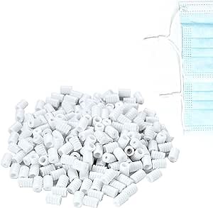 AXEN 500PCS Cord Lock for Mask, Elastic Adjuster Silicone Cord Stopper No Slip Earloop Toggles for Drawstring Buckle Clasp Spring, White