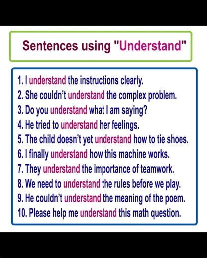 3.3K views · 102 reactions | Learn English sentences using the word "Understand" Learn English Vocabulary #englishteacher #advancedenglish #vocabulary #learnenglishhere #englishsentences | English Learning | Facebook