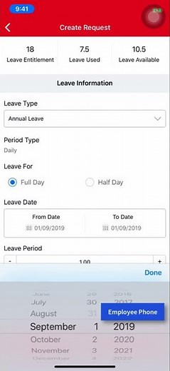 Corarl HR Mobile App V.2.0.1 - Shortcut: Create Leave Request