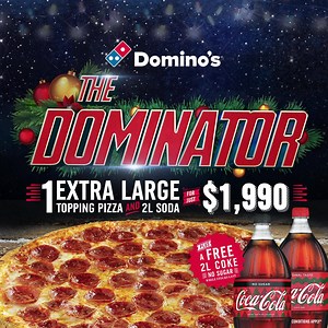 4.3K views · 15 reactions | Don’t forget to order your extra large one topping pizza plus a 2L soda for $1,990 and get a FREE 2L coke no sugar (while stocks last) for the Christmas season! The Dominator is also available in large for just $1,790 #DominosJA | Domino's Pizza Jamaica | Facebook