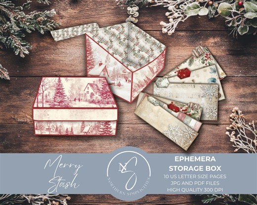 Merry Stash Ephemera Storage Box, a Printable Vintage Christmas Toile and Tartan Plaid Craft Supply Organizer, M54, 2025 - Etsy