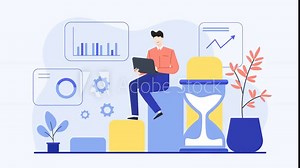 Businessman with statistic and hourglass animated illustration. business animation video