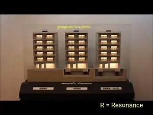 Video che mostra il comportamento di una struttura ordinaria e di due strutture isolate sismicamente sottoposte ad azioni periodiche con diversa frequenta. Quando la frequenza del movimento del terreno è più alta (di solito i terremoti si avvicinano a queste frequenze) l'edificio non isolato entra in frequenza (i suoi movimenti si fanno sempre più ampi), quanto le frequenze si abbassano invece entrano in risonanza gli edifici isolati sismicamente. Nel corso Valutazione della vulnerabilità sismic