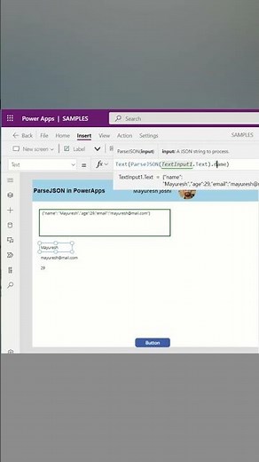 ParseJSON function in PowerApps #shorts 32