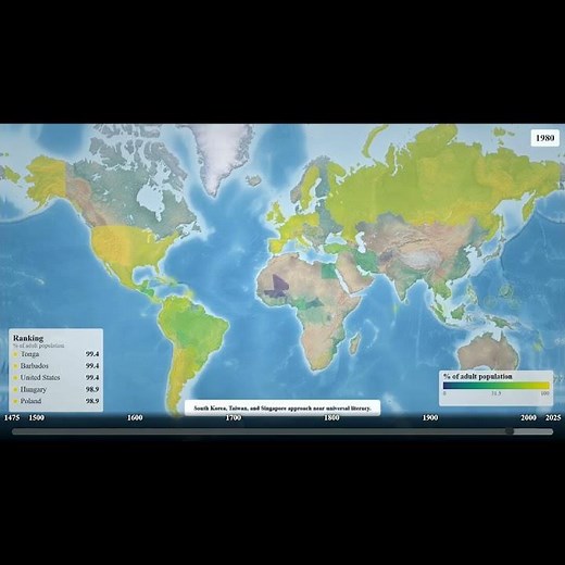 Global literacy rate growth visualized #animatedmap #map #literacy #geography #world #earth #fyp