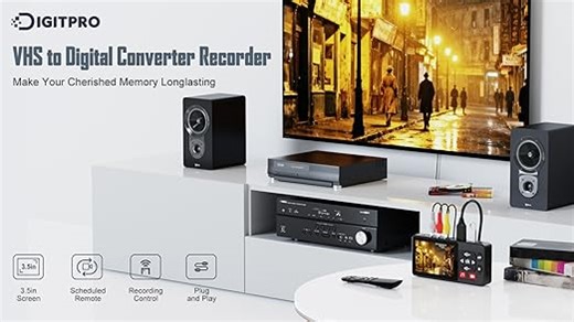 VHS to Digital Converter, HD VHS Digitalisieren Videorecorder mit Remote, VHS Video Grabber Compatible with Mini DV, DVD Player, Blu Ray Player, Hi8, Camcorder, Kassette Tape, Gaming Consoles