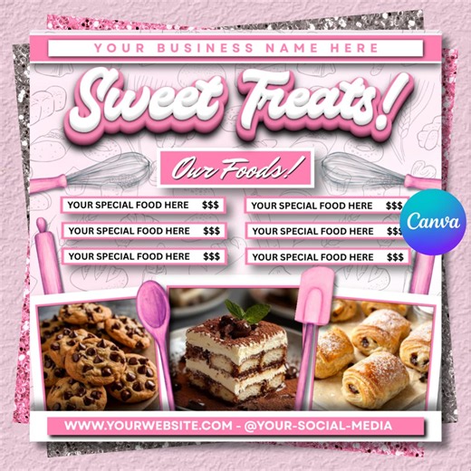 Sweet Treats Flyer Template, Bake Sale, Dessert Shop (canva Editable) - Etsy