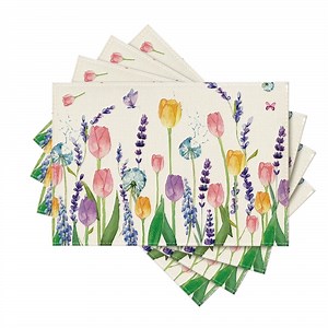 Sm:)e Watercolor Floral Lavender Tulip Placemats for Spring Summer 12 x 18 Inch Set of 4 Seasonal Home Kitchen Decor