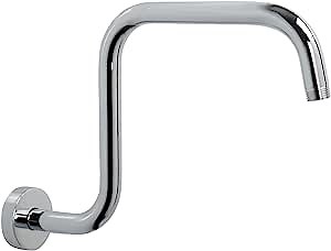 NearMoon S Shape Shower Extension Arm with Flange, Stainless Steel High Rise Shower Head Extender Pipe, Horizontal Extension Standard 1/2" Connection- Bathroom Accessory, 13 Inch (Chrome Finish)