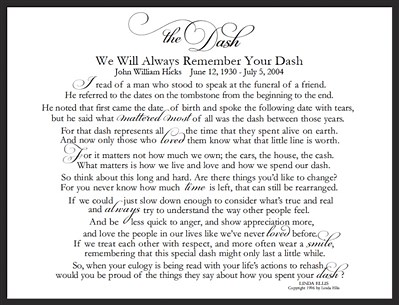 Free printable poem the dash