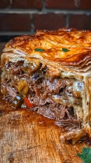 🥧🔥 Beef Brisket Chili & Cheese Pie Slow-cooked brisket, rich chili, and melty cheese wrapped in a golden crust 🤤 One slice and you’re hooked! #BeefBrisket #CheesyPie #ComfortFood #FoodReels | Hailee Recipes