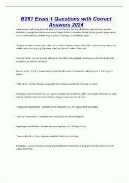 B261 Exam 1 Questions with Correct Answers 20241819
