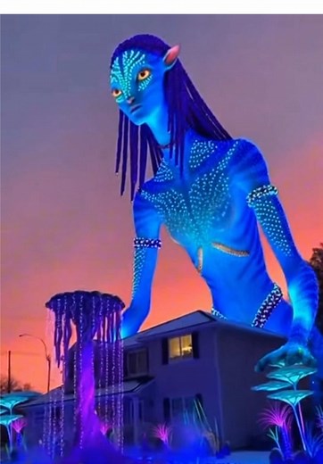 Wow!!! This Avatar yard display just transported this entire neighborhood to Pandora!! Thank you to @Bobby Giles 💙💙 follow him now! #avatar #christmasdecor #diyholidaydecor #fyp #avatarthewayofwater