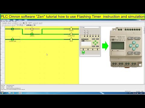 PLC Omron software "Zen" tutorial how to use flashing timer instruction and simulation program
