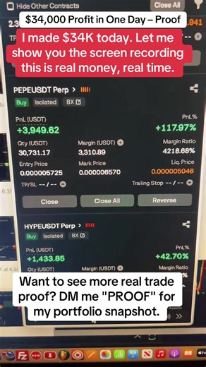 Today’s P&L: $34,000. I’m still in trades, still profiting. This is what following a plan looks like. #ProfitProof #DayTrading #Crypto #MakeMoneyOnline #RealTrades