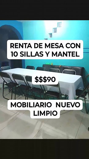 🚨Renta de mobiliario para tus eventos. Contamos con lo más nuevo en mesas plegables y sillas de excelente calidad. Renta de mesa con sus 10 sillas y su mantel 💲90. Renta de pura silla desde 💲5.00c/u | RENTA De inflables