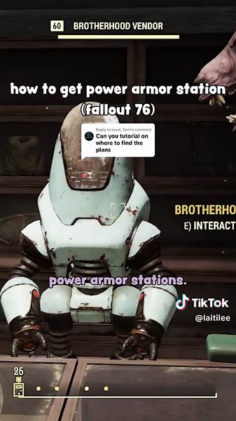 Replying to @Levis_Tech how to get power armor station plans in fallout 76. visit the brotherhood of steel vendor at the whitesprings mall and look for the plan: power armor stations. hope this helps! #fallout76 #fo76 #fallout #gaming
