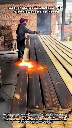 Scorching Wood Surface With High Powered Gas Torch