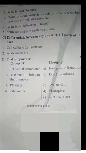 Std 8th 2nd Unit Test Question Paper of Science