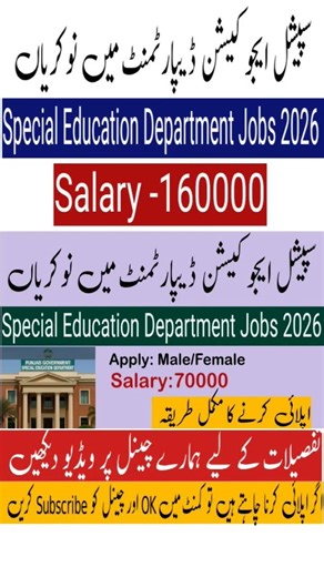 Maryam Nawaz School Jobs 2026 | Special Education Department Punjab| Apply by Post#job #teachingjobs