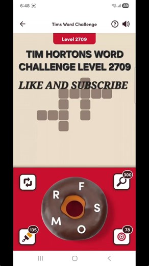 Tim Hortons Word Challenge Level 2709 #timhortons #free #contest #coffee #tea #donut