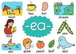 Ea digraph spelling rule educational poster for kids with words....