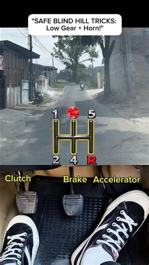 “Safe blind hill trick: low gear + horn!” #driving #drive #drivinglessons