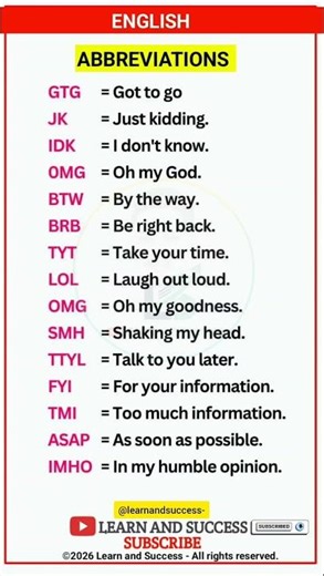 15 Common English Abbreviations You Need to Know! 📲 #Shorts