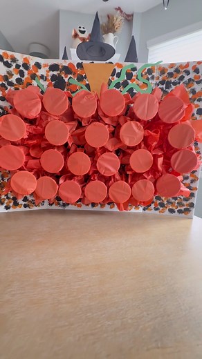 I love being my daughter’s room mom and I loved creating this Halloween punch board for her class party! Here’s how I made it: Grabbed a whiteboard and painted it black & orange Glued on black cups in a fun pumpkin patch layout 🎃 Filled each cup with a few candies 🍬 and a little stuffy (want the link? Drop a comment and I’ll send it!) Covered each cup with orange tissue, secured with a rubber band Added little stems and green vines on top to make them look like pumpkins! The kids will LOVE it.