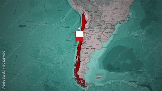 Chile Country Map Animation Highlighting Territory with National Flag Marker
