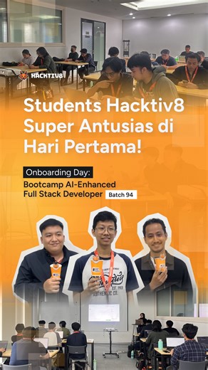 Hacktiv8 Indonesia on Instagram: "Welcome aboard, para students Bootcamp AI-Enhanced Full Stack Developer batch 94! 🚀 Tonton sampai akhir buat ngelihat tanggapan dan keseruan yang dirasakan para student selama sesi onboarding dan harapan mereka ke depannya! Menyambut Ramadan, kamu bisa ikut bootcamp di batch berikutnya dan dapat potongan THR senilai Rp7 Juta, loh! 🌙✨ Daftar sebelum 31 Maret 2026! 👉🏻my.hacktiv8.com/thrpromo #Hacktiv8 #GrowwithHacktiv8 #TechBootcamp #AIEnhancedFullStackDevelop