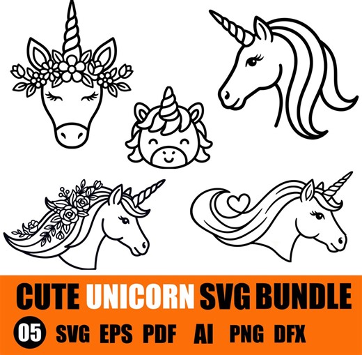 Cute Unicorn SVG, Baby Unicorn SVG PNG Bundle, unicorn clipart svg, Flower Unicorn Kawaii svg, Unicorn Cut File for Cricut, Digital download