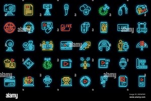 Stream icons set. Outline set of stream vector icons neon color on black Stock Vector Image & Art - Alamy
