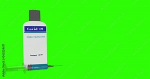 Green screen COVID-19 Vaccine with its label and injection