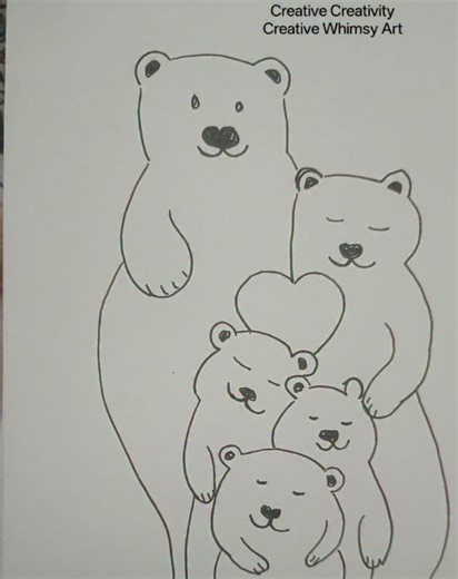 Bear Hugs Forever 🐻💖 A heartwarming sketch of a bear family cuddled together, sharing love, warmth, and comfort. Simple lines, pure emotions — a perfect reminder that love needs no color to shine. ✨ #CreativeWhimsyArt #BearFamily #CuteDrawing #LoveAndCare #BearHugs #FamilyBond #LineArt #SimpleSketch #HeartwarmingArt #CuteAnimalArt #ArtWithLove #HandmadeDrawing | Creative Creativity