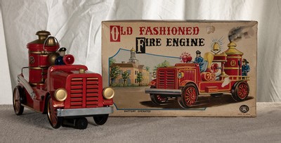 "Old Fashioned Fire Engine", Model No. 7.  Battery operated, tin lithograph toy | eBay