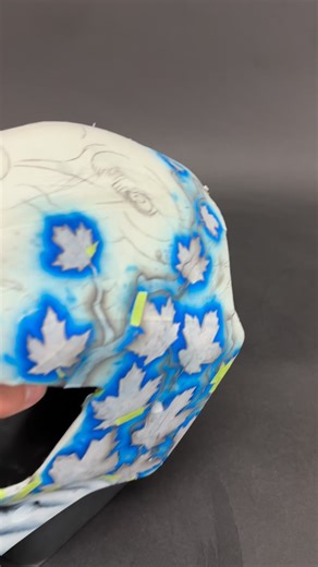 Painting a Polar Bear themed Goalie Mask for @antstolarz and the @mapleleafs Pt.4: Bear. Tattooed Helping Hands: @ink.x.air #airbrush #art #paint #goaliemask #nhl | JBo Airbrush