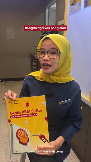 Kesempatan emas buat kamu yang belum jadi member Shell GO ! Dapatkan GRATIS 3 Liter dengan mudah, hanya daftar menjadi member Shell GO dan melakukan 3x pengisian BBM Shell Super minimal Rp250.000 di setiap pengisian. Yuk, buruan mampir ke Shell Bintaro Utown! ✨ #ShellKasihLebih