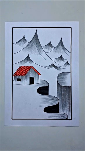 prakratik drishya chitra banana sikhayen | house drawing #drawing #art #house #shorts