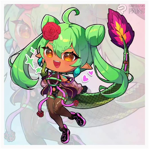 Commission SpeedPaint (⁠＾⁠∇⁠＾⁠)⁠ﾉ⁠♪ cutesy chibi dino, for @kirapraptorgirl ! 🦖🌹🩷 #vtuber #chibi #commission #kawaii #clipstudiopaint