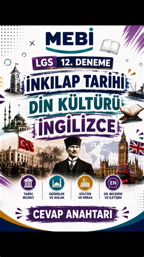 Mebi 12. Deneme İnkılap, Din , İngilizce Cevap anahtari #mebideneme #mebi #deneme #denem12