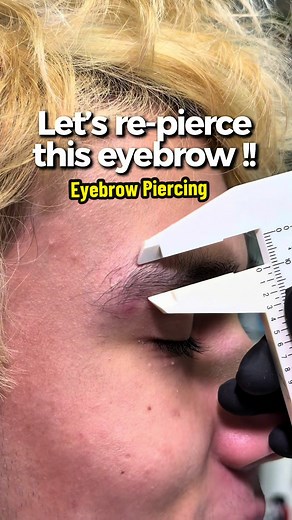 Re-piercing this eyebrow changing the placement!! Because placement is so important when you get a piercing done ✅ one wrong spot and the look can change everything. Make sure you visit a professional body piercer ✨🙌 Aftercae by @Base Laboratories